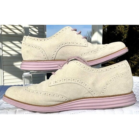 Cole Haan Alisa Wingtip Oxford Shoe Womens 9.5 Gray Suede Purple Academia Preppy - Picture 10 of 10